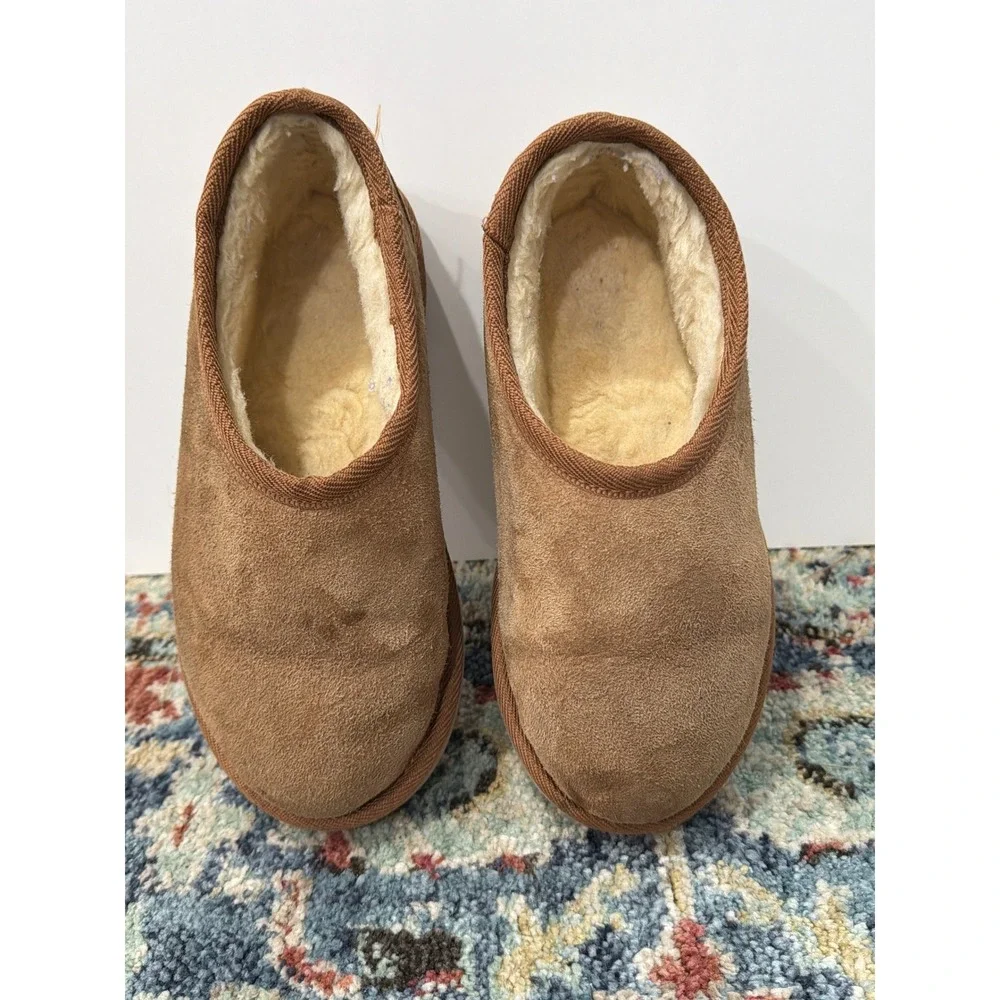 Australian Made Slippers Kids Size 4 Youth Brown Shearling Suede Cozy